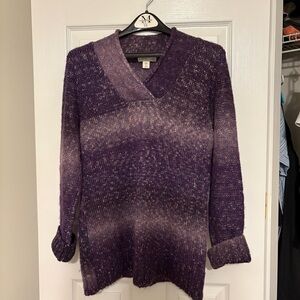 Coldwater Creek Purple Gradient V-Neck Sweater